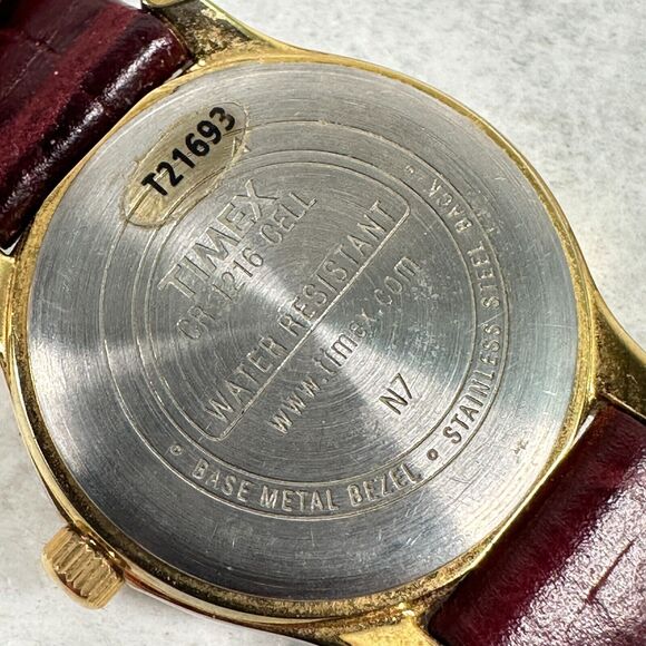 Timex Watch Womens 25mm Round MOP Dial Date Brown Band Gold Tone New Battery - Picture 8 of 10